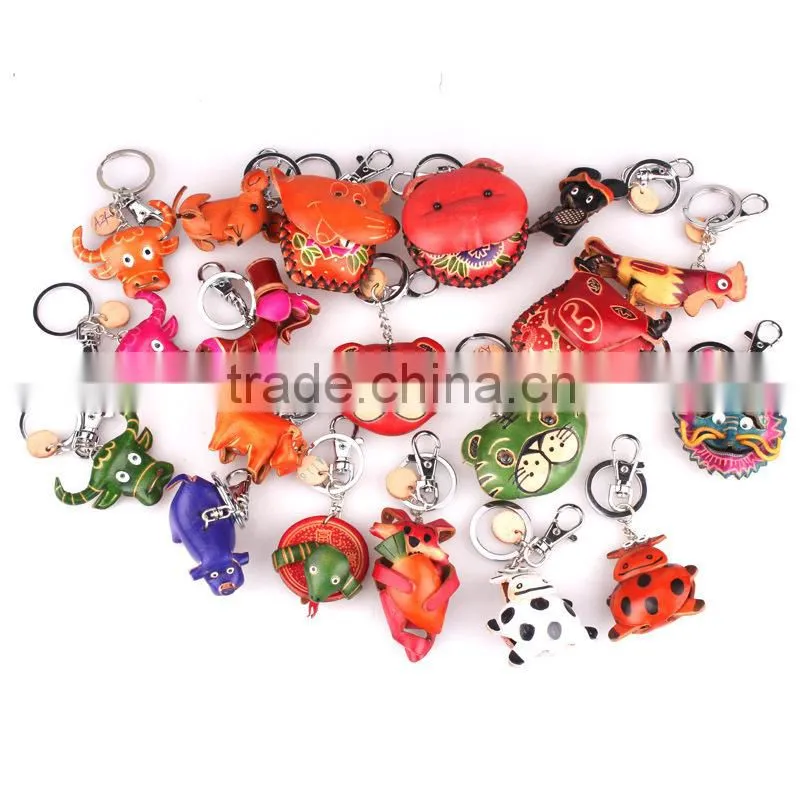 animals leather animal keychain with metal keychain keyring cheap leather keychain