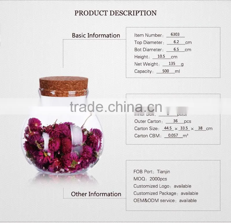 Wholesale 500ml heat resistant handmade glass jars with wood lid 6303