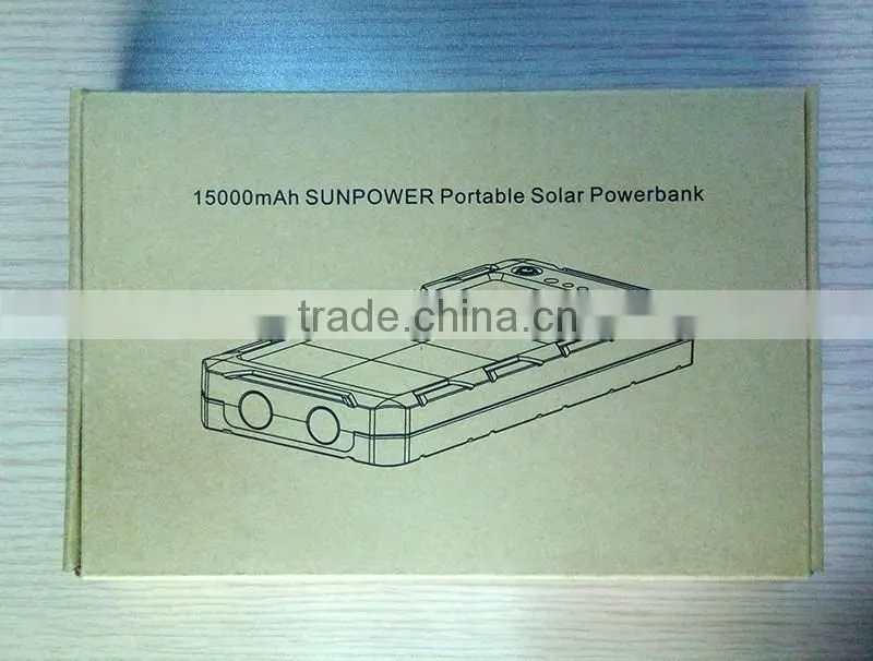 Waterproof 15000mah universal solar power bank cell phone charger 5v 2a for laptop