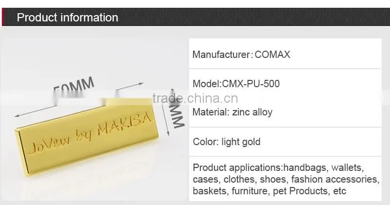 Rectangle Engraved Logo Gold Custom Metal Bag Label