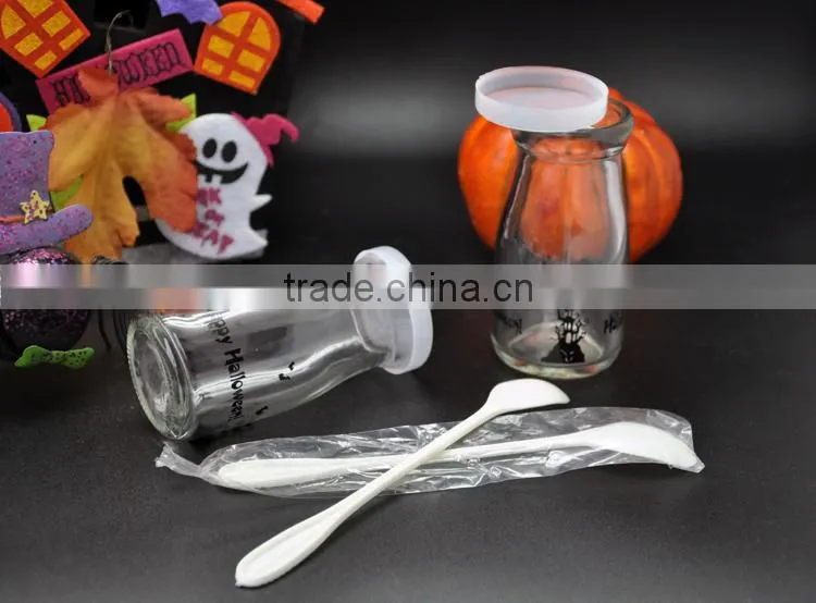 CD-601-035H 100ml clear glass long Pudding bottle pudding jar with lids for halloween