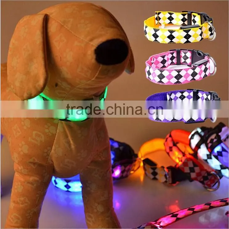 Rhombus printing led flashing lights dog collar