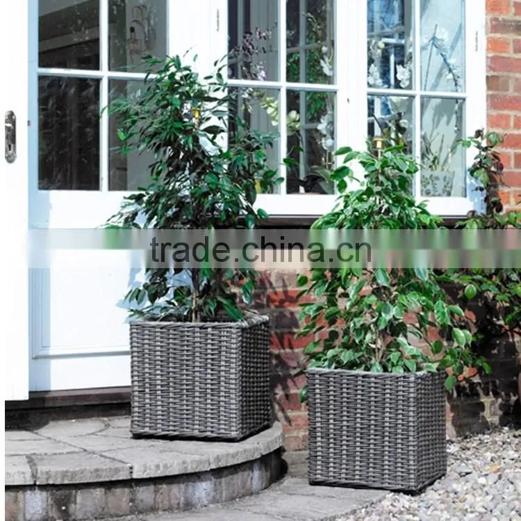 S&D large black square pe rattan weaving vintage style handmade garden pots for sale planting pots cheap plant pot