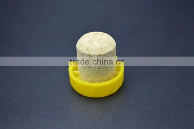 Shiny yellow plastic cap with wooden cork for glass bottle cheap price