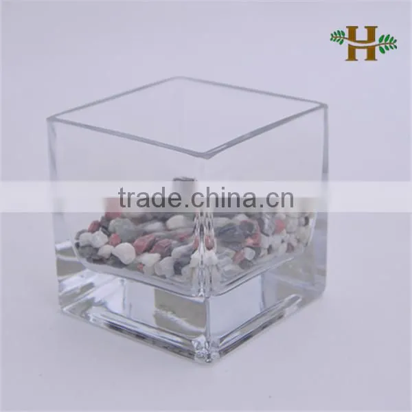 Handmade clear square shaped glass candle holder