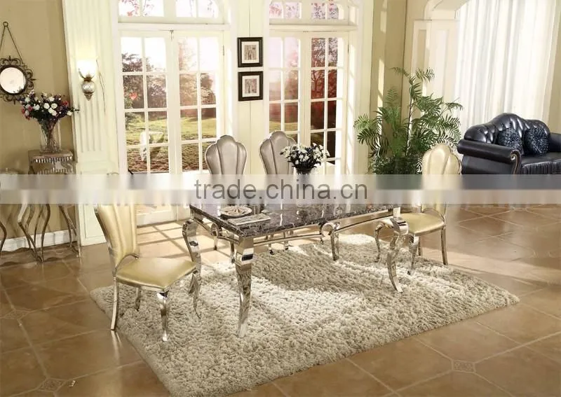 luxury 6 seaters stainless steel dining table set