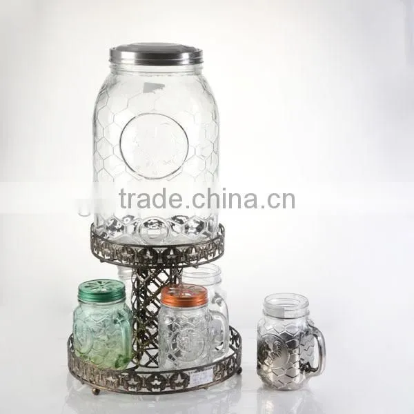 2015 Machine made set of 5 pcs glass price of beverage dispenser with spigot tap