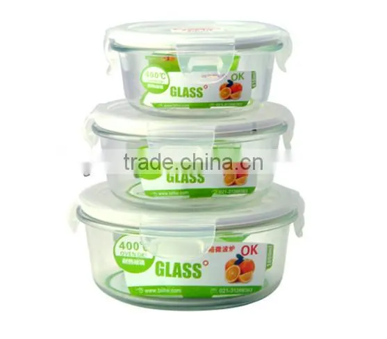 Round Glass Food Container with Lock Lid Glass Bowl