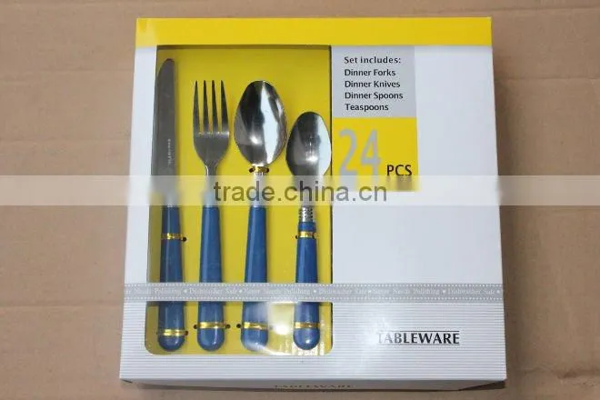24pcs Hot-sale stainless steel flatware set with plastic handle