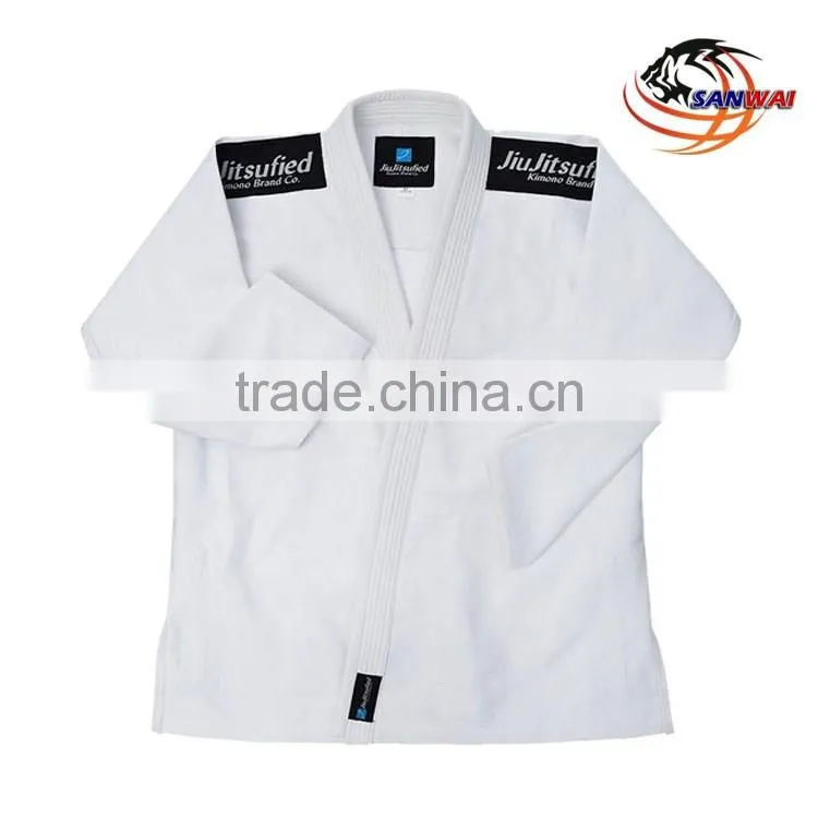 Brazilian jiu jitsu gi with embroidery and sublimation patches or blank black/white/blue col bjj gi for adult and kids