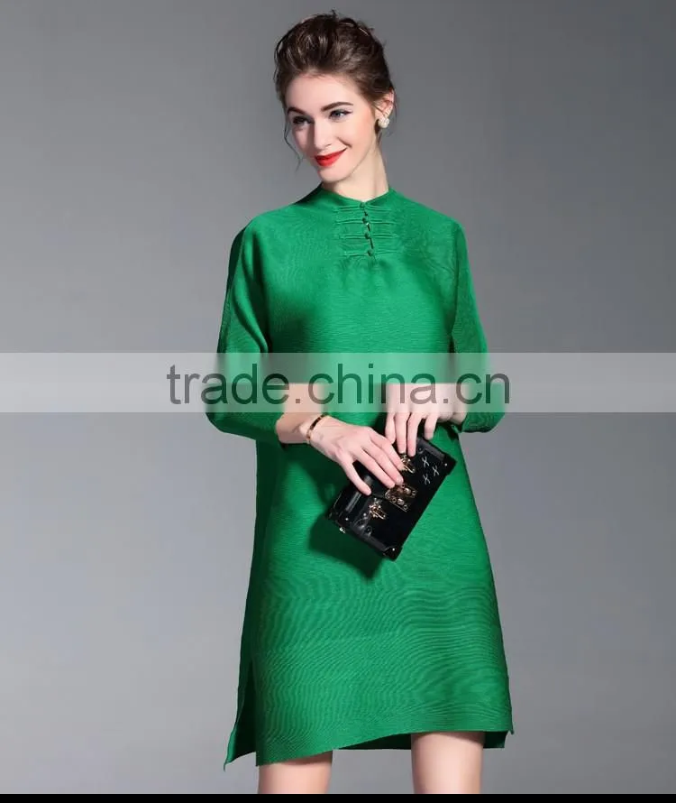 Chinese national style plus size ladies draped dress with buttons