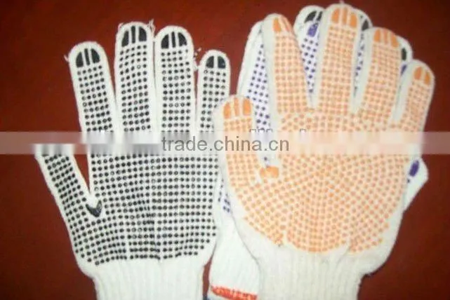 cotton knitted gloves with PVC dots on palm/ labor hands protection gloves