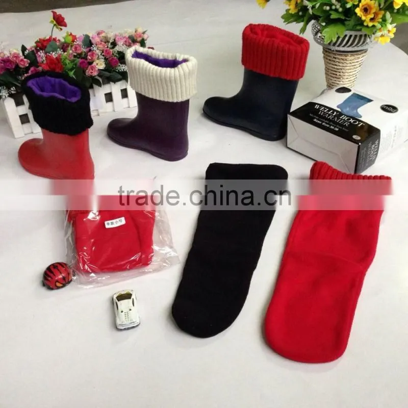 high quality winter fleece rain boot socks with knit cuff
