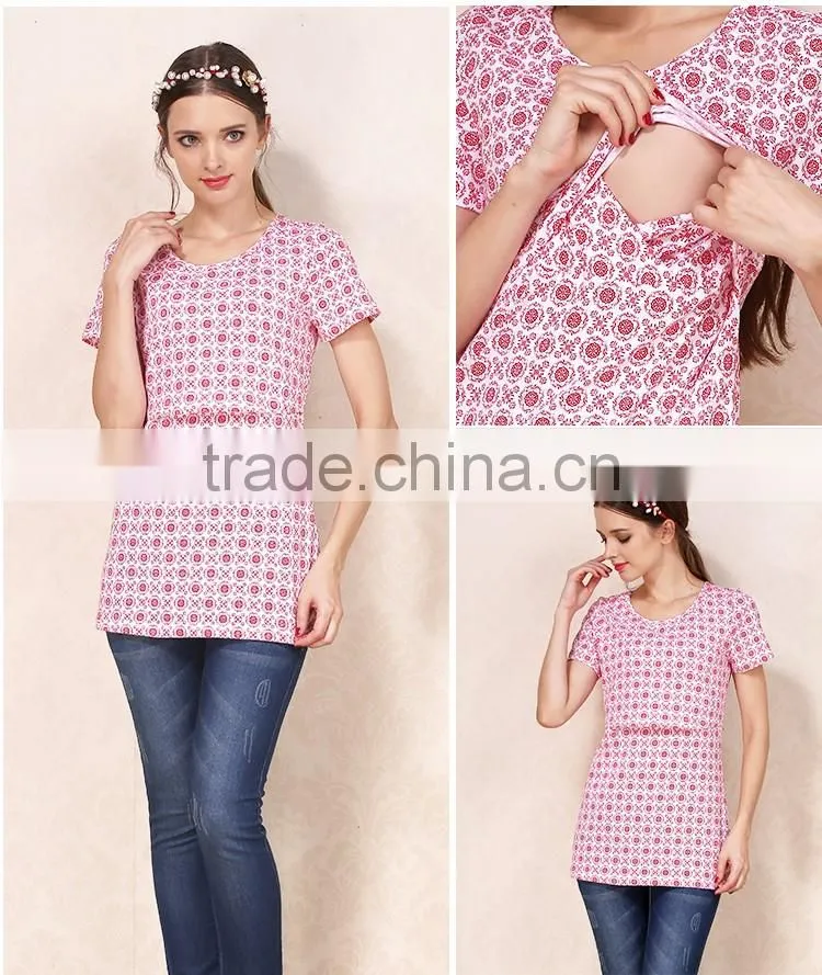 Summer Short Sleeve Nursing Clothes Floral Breastfeeding Clothing Cotton Maternity Mother Outdoor Tops