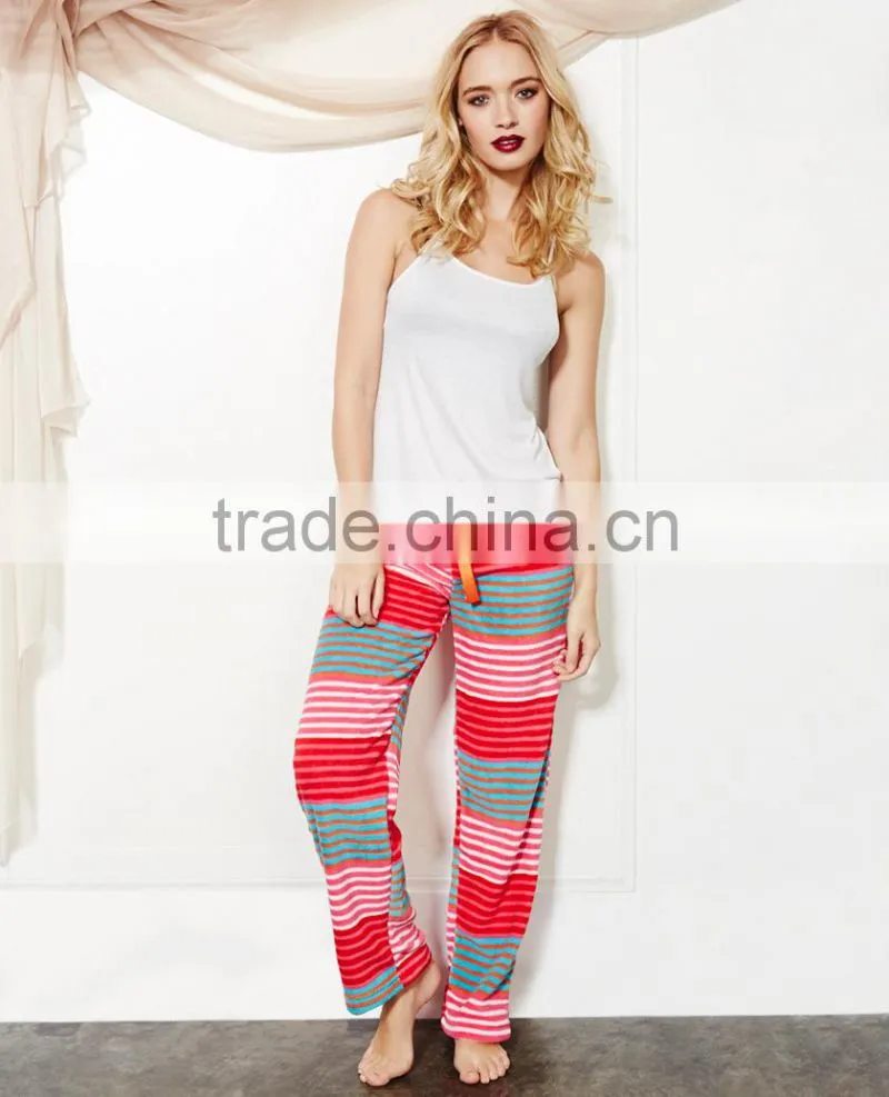 Women's coloful mixed stripe warm pyjamas pants