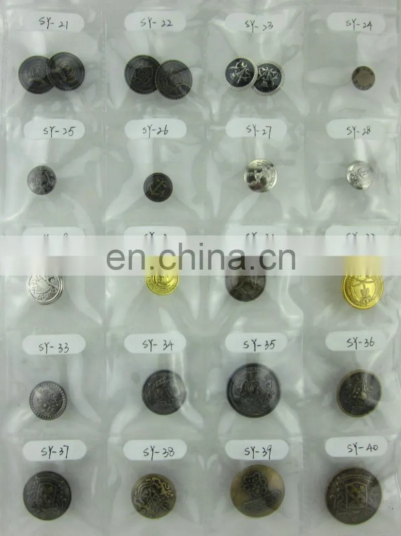 2016 high quality Vintage antiqued metal dome shank buttons military brass buttons