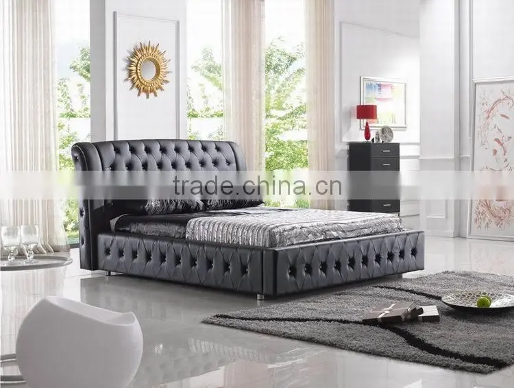 Luxury white leather bed with high headboard