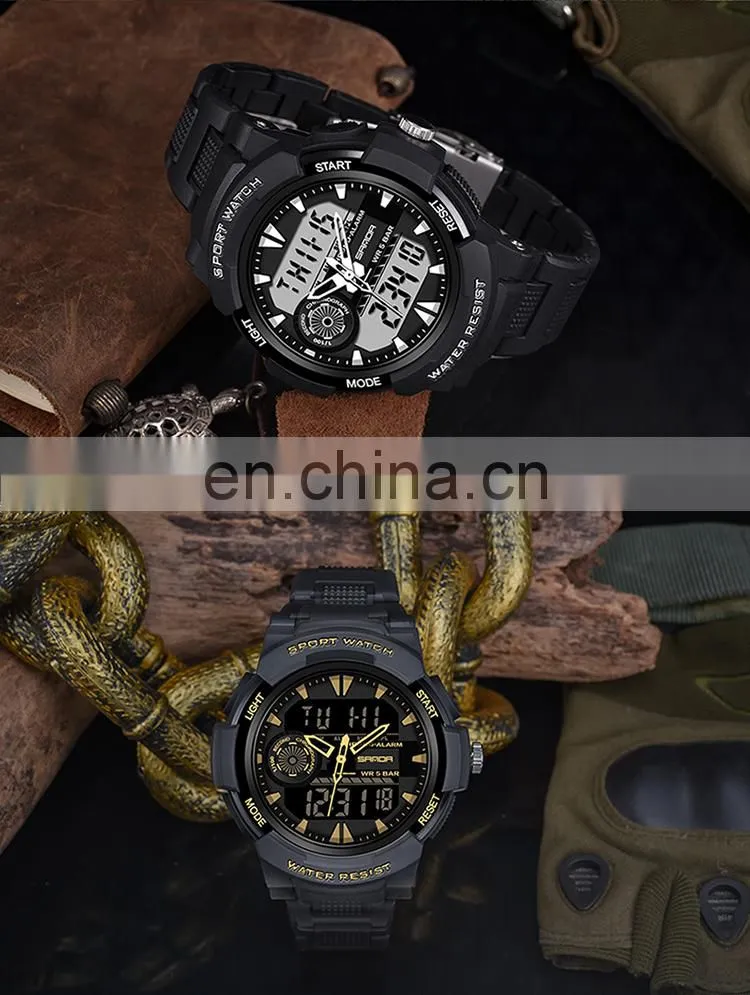 Sanda 6002 New Analogue LED Mens Watches Chrono Luminous Water Proof Sport Men Digital Watch