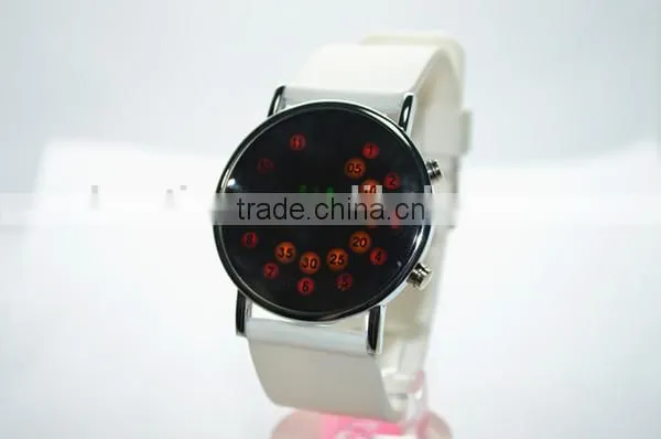 Mirror face led watch for young women with silicone band, roll ball led lights,alloy watch case