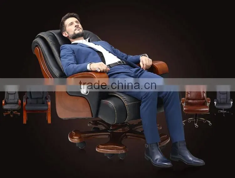 Luxury CEO swivel chair wood base