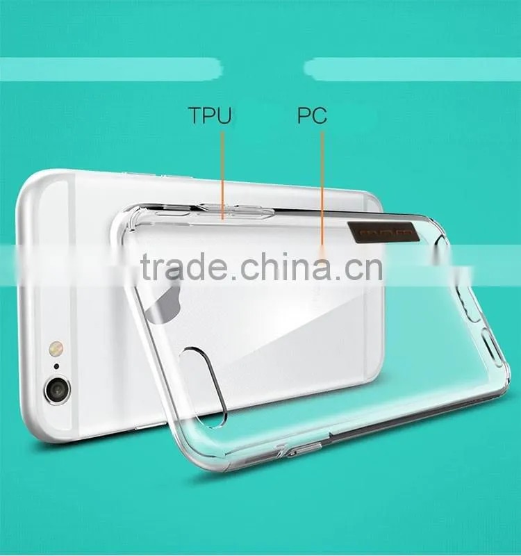 Clear slim transparent acrylic plastic back cover flexible TPU silicone frame bumper hybrid case for iPhone 6