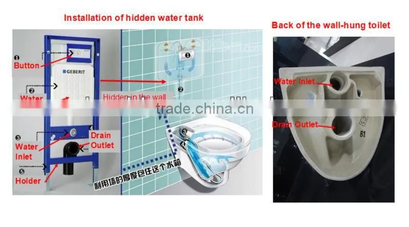 2016 New Arrival Good Quality Bathroom Western Ceramic wall hung Toilet