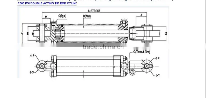 3000PSI 2'' bore 48'' stroke tie rod hydraulic cylinders