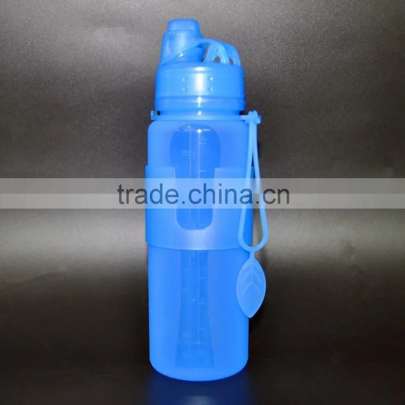 Food grade foldable silicone water bottle, 550ml, Pass FDA,EN71,2,3 test.