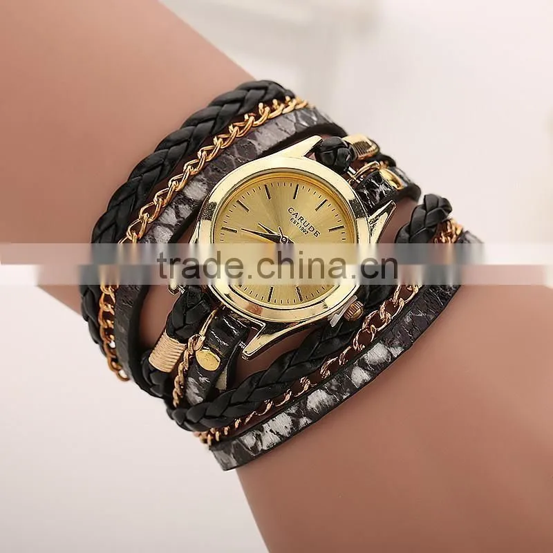 CARUDF Braided PU Leather Popular woman Quartz Watch Women Dress Watches Relogio Feminino Fashion Bracelet Watch montre femme