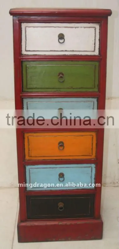 Chinese Antique colourful six drawer benside cabinet