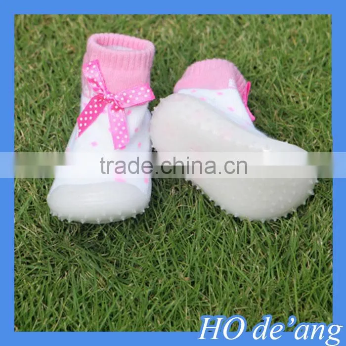 HOGIFT baby rubber sole sock shoes,Child-slip floor socks,Knitting multicolor bow socks
