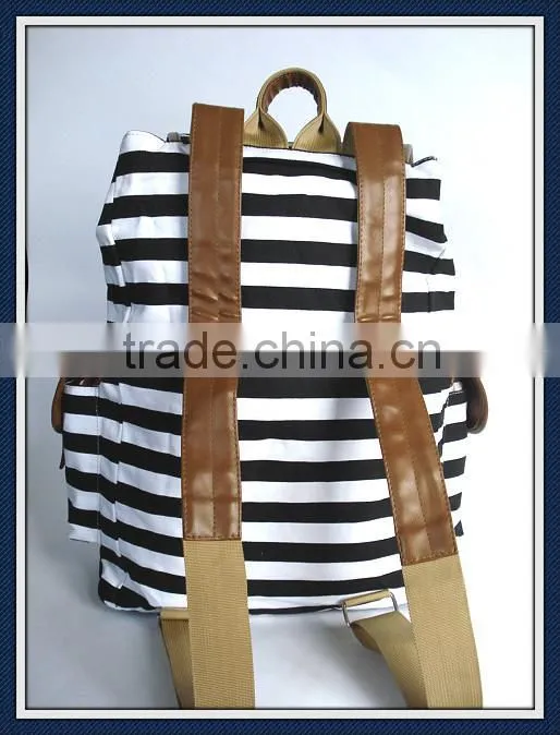 Printed canvas backpack bag with pu trim