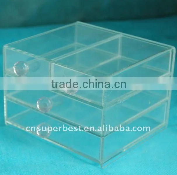 three drawers clear acrylic box with handle