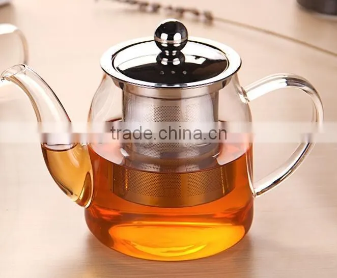 Office Personal Glass Tea Pots with stainless steel infuser Hebei Factory Supplies