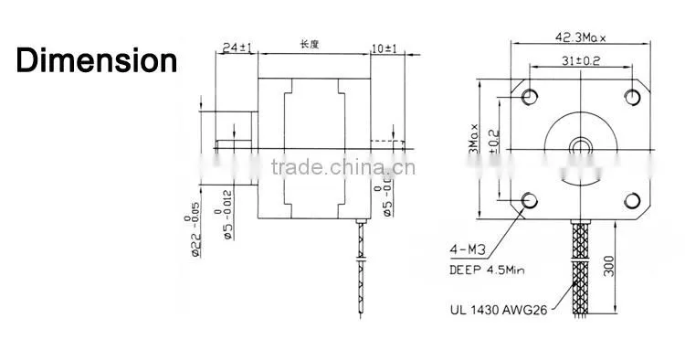 42mm Super Power Hybrid Stepper Motor with 1.8 Degree Step Angle / 42STH48-0806A