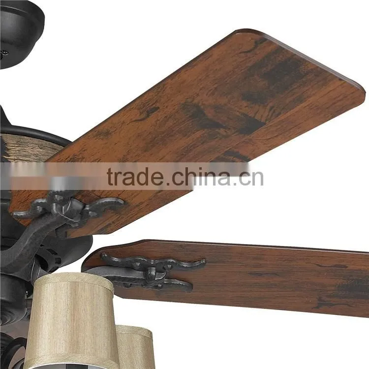 Modern Style french gold body Ceiling Fan Lamp Led Lighting wooden blade remote control with 2 warranty