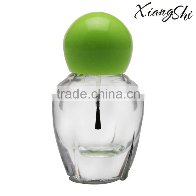 brown/clear glass gel nail polish bottle with different caps