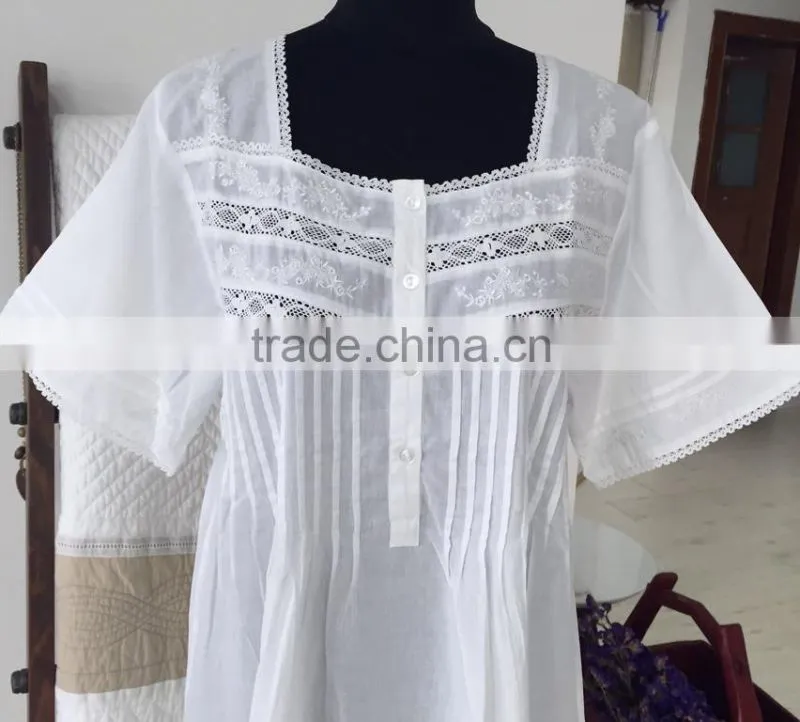 High Quality White Cotton Sleepwear Nightgown