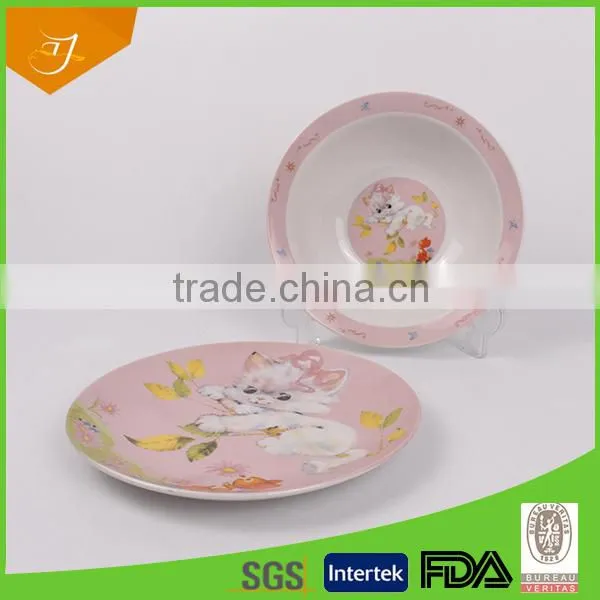Ceramic Plate With Lovely Cat Design , High Quality Ceramic Plate With Full Decal