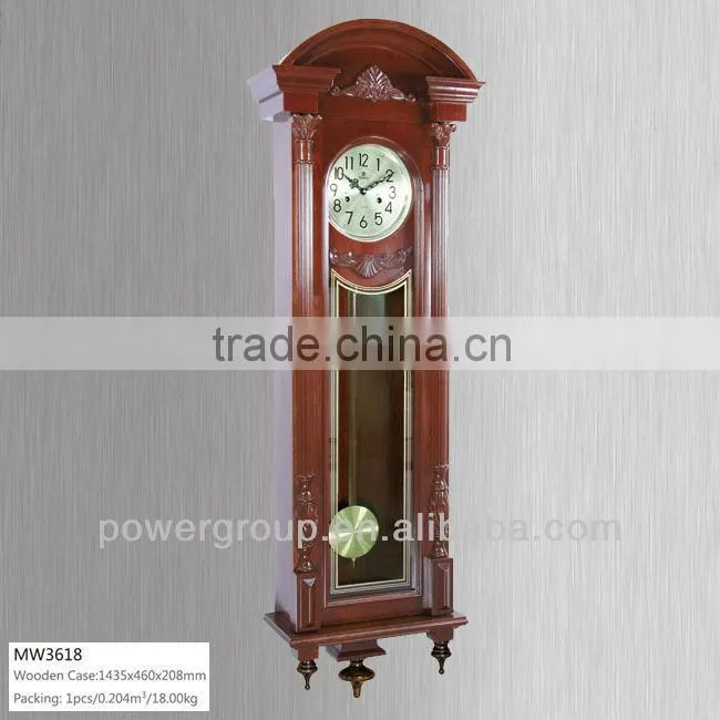 Big wooden wall clock with CE/FCC/ISO Silver dial power sweep movement Good quality MW3618