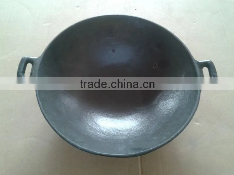 cast iron preseasoned12" & 14"wok with glass lid and grill