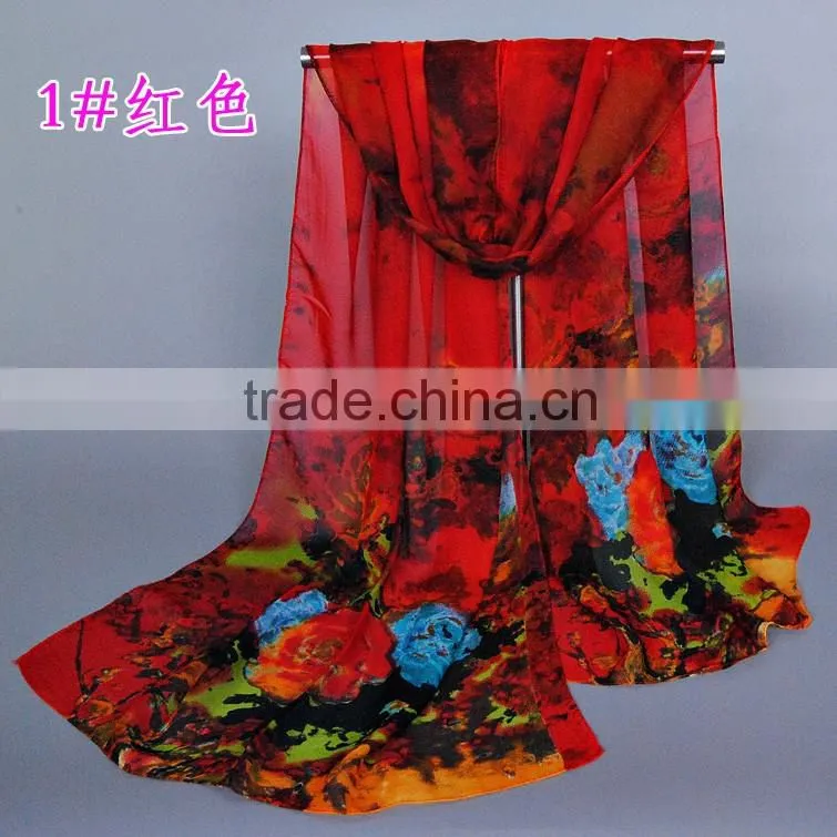 Scarf China Wholesale women fashion flowers Pattern scaves Chiffon silk 160*50 scarves pashmina shawls