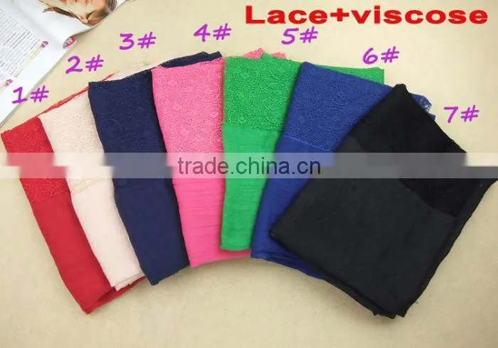 hot selling stock Lace cotton Flower Plain Pure Color Women Pattern Scarf Voile Cotton Scarves 180*110 Pashmina moq 10pcs