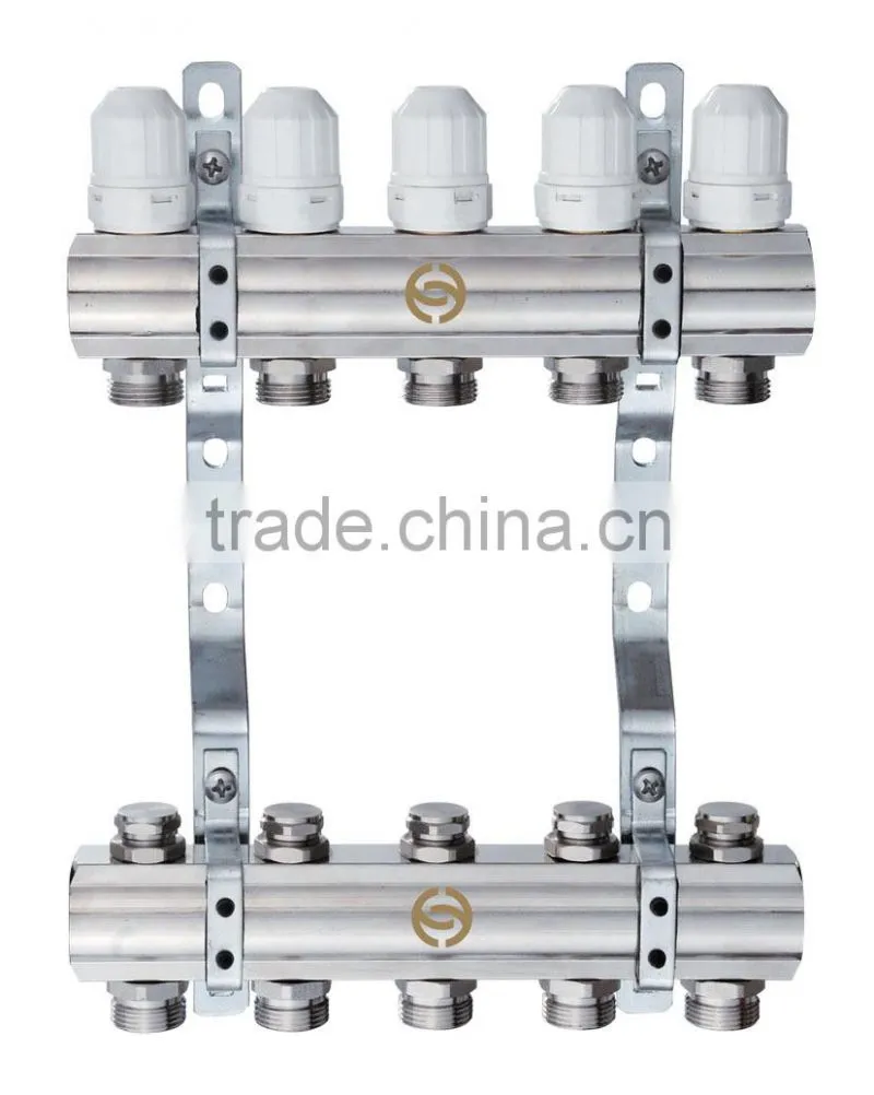 underfloor heating system 5-ways nickle-plating brass manifold