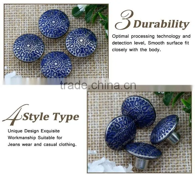 Fashion design custom round zinc alloy metal jeans button for jean garment