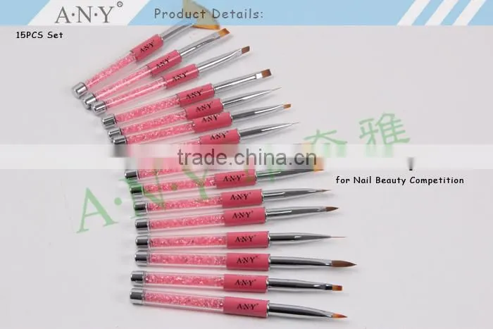 ANY Nail Art Gel Painting Wood Handle Flat Nail Art Gel Brush Nylon Hair