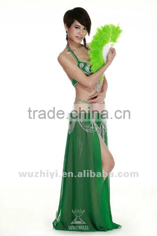 Belly Dance Accessories, Black Belly Dance Turkey Feather Fan for Belly Dancer DJ1029