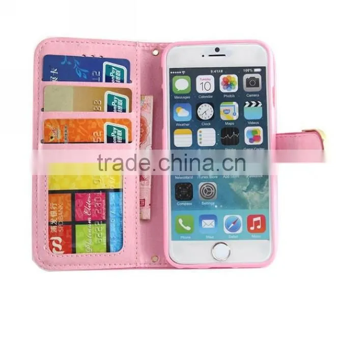Small Fragrant Wind Leather wallet case with shoulder strap for iphone 6