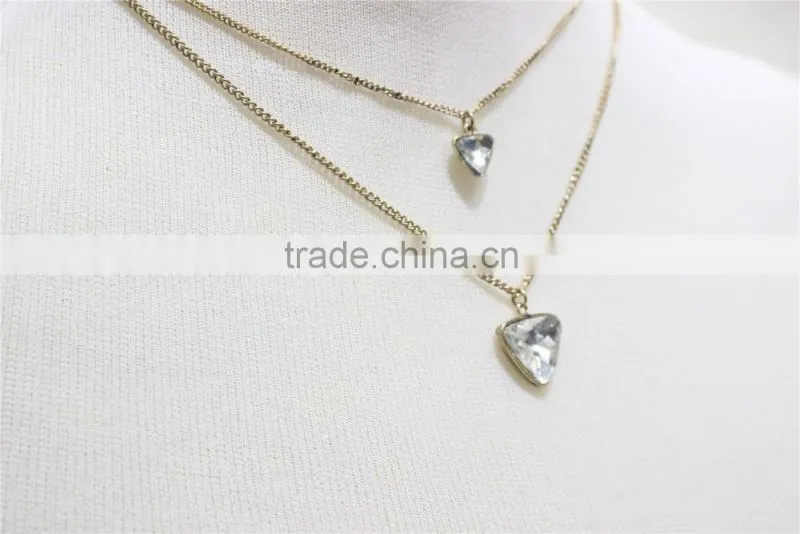 Gold Double Layered w/ White Diamond Necklace 2016 Fashion Style Wholesale