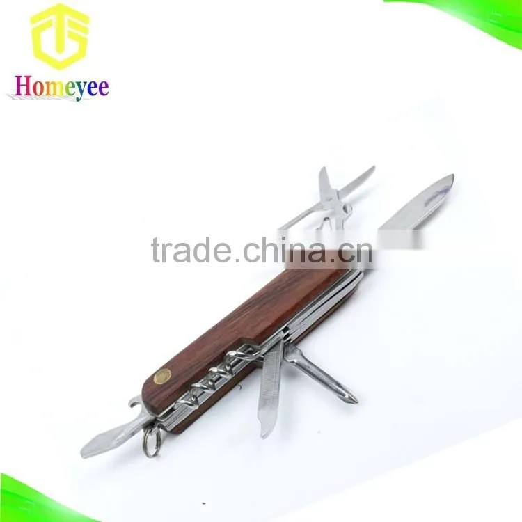Multifunction Camping stainless steel pocket knife with wood handle